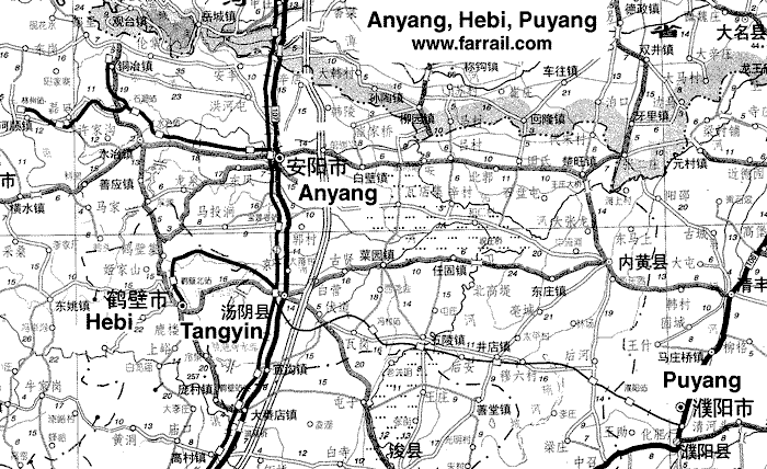 map Anyang Local Line; Tangyin - Hebi; Tangyin - Puyang Narrow Gauge Railway